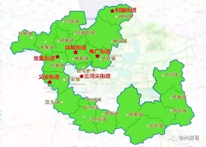 其中,原工矿区街道有7个: 义安街道(义安煤矿,位于大镇境内), 利国